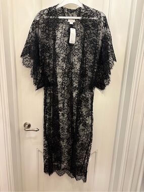 Christine Lace Sheer Duster in Black - Elegant Layering